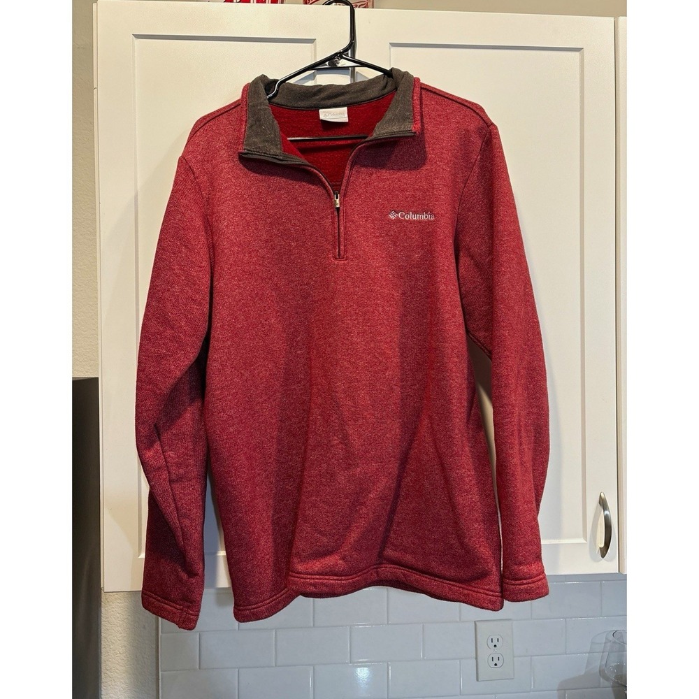 Columbia Men's Red Quarter Zip Fleece Mock Neck Pullover Sweatshirt Size M